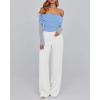 imageBTFBM Womens Off Shoulder Tops 2025 Spring Summer Sheer Long Sleeve Shirts Stretchy Ruched Slim Fit Going Out Crop TopLight Blue