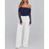 imageBTFBM Womens Off Shoulder Tops 2025 Spring Summer Sheer Long Sleeve Shirts Stretchy Ruched Slim Fit Going Out Crop TopNavy