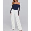 imageBTFBM Womens Off Shoulder Tops 2025 Spring Summer Sheer Long Sleeve Shirts Stretchy Ruched Slim Fit Going Out Crop TopNavy