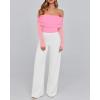 imageBTFBM Womens Off Shoulder Tops 2025 Spring Summer Sheer Long Sleeve Shirts Stretchy Ruched Slim Fit Going Out Crop TopPink