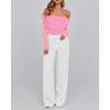 imageBTFBM Womens Off Shoulder Tops 2025 Spring Summer Sheer Long Sleeve Shirts Stretchy Ruched Slim Fit Going Out Crop TopPink