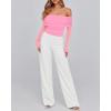 imageBTFBM Womens Off Shoulder Tops 2025 Spring Summer Sheer Long Sleeve Shirts Stretchy Ruched Slim Fit Going Out Crop TopPink