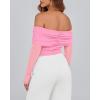 imageBTFBM Womens Off Shoulder Tops 2025 Spring Summer Sheer Long Sleeve Shirts Stretchy Ruched Slim Fit Going Out Crop TopPink