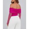 imageBTFBM Womens Off Shoulder Tops 2025 Spring Summer Sheer Long Sleeve Shirts Stretchy Ruched Slim Fit Going Out Crop TopRose Red