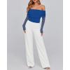 imageBTFBM Womens Off Shoulder Tops 2025 Spring Summer Sheer Long Sleeve Shirts Stretchy Ruched Slim Fit Going Out Crop TopRoyal Blue