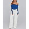 imageBTFBM Womens Off Shoulder Tops 2025 Spring Summer Sheer Long Sleeve Shirts Stretchy Ruched Slim Fit Going Out Crop TopRoyal Blue