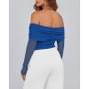 imageBTFBM Womens Off Shoulder Tops 2025 Spring Summer Sheer Long Sleeve Shirts Stretchy Ruched Slim Fit Going Out Crop TopRoyal Blue