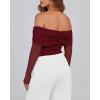 imageBTFBM Womens Off Shoulder Tops 2025 Spring Summer Sheer Long Sleeve Shirts Stretchy Ruched Slim Fit Going Out Crop TopWine Red