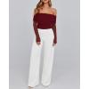 imageBTFBM Womens Off Shoulder Tops 2025 Spring Summer Sheer Long Sleeve Shirts Stretchy Ruched Slim Fit Going Out Crop TopWine Red