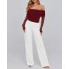 imageBTFBM Womens Off Shoulder Tops 2025 Spring Summer Sheer Long Sleeve Shirts Stretchy Ruched Slim Fit Going Out Crop TopWine Red