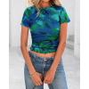 imageBTFBM Womens Sheer Mesh Summer Tops 2025 Crew Neck Short Sleeve Print Ruched Slim Fit Club Going Out T ShirtsFloral Green