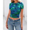imageBTFBM Womens Sheer Mesh Summer Tops 2025 Crew Neck Short Sleeve Print Ruched Slim Fit Club Going Out T ShirtsFloral Green