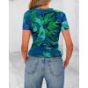 imageBTFBM Womens Sheer Mesh Summer Tops 2025 Crew Neck Short Sleeve Print Ruched Slim Fit Club Going Out T ShirtsFloral Green