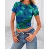 imageBTFBM Womens Sheer Mesh Summer Tops 2025 Crew Neck Short Sleeve Print Ruched Slim Fit Club Going Out T ShirtsFloral Green