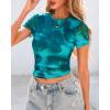 imageBTFBM Womens Sheer Mesh Summer Tops 2025 Crew Neck Short Sleeve Print Ruched Slim Fit Club Going Out T ShirtsFloral Lake Blue