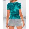 imageBTFBM Womens Sheer Mesh Summer Tops 2025 Crew Neck Short Sleeve Print Ruched Slim Fit Club Going Out T ShirtsFloral Lake Blue