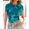 imageBTFBM Womens Sheer Mesh Summer Tops 2025 Crew Neck Short Sleeve Print Ruched Slim Fit Club Going Out T ShirtsFloral Lake Blue