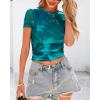 imageBTFBM Womens Sheer Mesh Summer Tops 2025 Crew Neck Short Sleeve Print Ruched Slim Fit Club Going Out T ShirtsFloral Lake Blue