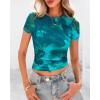 imageBTFBM Womens Sheer Mesh Summer Tops 2025 Crew Neck Short Sleeve Print Ruched Slim Fit Club Going Out T ShirtsFloral Lake Blue