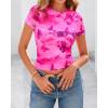 imageBTFBM Womens Sheer Mesh Summer Tops 2025 Crew Neck Short Sleeve Print Ruched Slim Fit Club Going Out T ShirtsFloral Pink