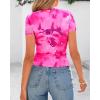 imageBTFBM Womens Sheer Mesh Summer Tops 2025 Crew Neck Short Sleeve Print Ruched Slim Fit Club Going Out T ShirtsFloral Pink