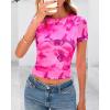 imageBTFBM Womens Sheer Mesh Summer Tops 2025 Crew Neck Short Sleeve Print Ruched Slim Fit Club Going Out T ShirtsFloral Pink