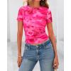 imageBTFBM Womens Sheer Mesh Summer Tops 2025 Crew Neck Short Sleeve Print Ruched Slim Fit Club Going Out T ShirtsFloral Rose Pink