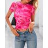 imageBTFBM Womens Sheer Mesh Summer Tops 2025 Crew Neck Short Sleeve Print Ruched Slim Fit Club Going Out T ShirtsFloral Rose Pink