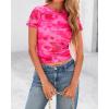 imageBTFBM Womens Sheer Mesh Summer Tops 2025 Crew Neck Short Sleeve Print Ruched Slim Fit Club Going Out T ShirtsFloral Rose Pink