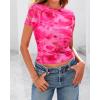 imageBTFBM Womens Sheer Mesh Summer Tops 2025 Crew Neck Short Sleeve Print Ruched Slim Fit Club Going Out T ShirtsFloral Rose Pink