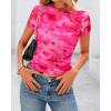 imageBTFBM Womens Sheer Mesh Summer Tops 2025 Crew Neck Short Sleeve Print Ruched Slim Fit Club Going Out T ShirtsFloral Rose Pink