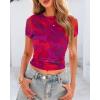 imageBTFBM Womens Sheer Mesh Summer Tops 2025 Crew Neck Short Sleeve Print Ruched Slim Fit Club Going Out T ShirtsFloral Rust Red