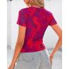 imageBTFBM Womens Sheer Mesh Summer Tops 2025 Crew Neck Short Sleeve Print Ruched Slim Fit Club Going Out T ShirtsFloral Rust Red