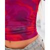 imageBTFBM Womens Sheer Mesh Summer Tops 2025 Crew Neck Short Sleeve Print Ruched Slim Fit Club Going Out T ShirtsFloral Rust Red