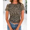 imageBTFBM Womens Sheer Mesh Summer Tops 2025 Crew Neck Short Sleeve Print Ruched Slim Fit Club Going Out T ShirtsLeopard