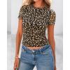 imageBTFBM Womens Sheer Mesh Summer Tops 2025 Crew Neck Short Sleeve Print Ruched Slim Fit Club Going Out T ShirtsLeopard