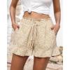 imageBTFBM Womens Summer Shorts 2025 Vacation Floral Belted Casual Elastic High Waist Ruffle Beach Short Lounge Pants PocketsFloral Apricot