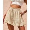 imageBTFBM Womens Summer Shorts 2025 Vacation Floral Belted Casual Elastic High Waist Ruffle Beach Short Lounge Pants PocketsFloral Apricot