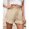 imageBTFBM Womens Summer Shorts 2025 Vacation Floral Belted Casual Elastic High Waist Ruffle Beach Short Lounge Pants PocketsFloral Apricot
