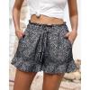 imageBTFBM Womens Summer Shorts 2025 Vacation Floral Belted Casual Elastic High Waist Ruffle Beach Short Lounge Pants PocketsFloral Black