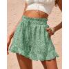 imageBTFBM Womens Summer Shorts 2025 Vacation Floral Belted Casual Elastic High Waist Ruffle Beach Short Lounge Pants PocketsFloral Green