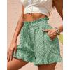 imageBTFBM Womens Summer Shorts 2025 Vacation Floral Belted Casual Elastic High Waist Ruffle Beach Short Lounge Pants PocketsFloral Green