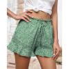 imageBTFBM Womens Summer Shorts 2025 Vacation Floral Belted Casual Elastic High Waist Ruffle Beach Short Lounge Pants PocketsFloral Green