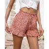 imageBTFBM Womens Summer Shorts 2025 Vacation Floral Belted Casual Elastic High Waist Ruffle Beach Short Lounge Pants PocketsFloral Orange Red