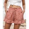 imageBTFBM Womens Summer Shorts 2025 Vacation Floral Belted Casual Elastic High Waist Ruffle Beach Short Lounge Pants PocketsFloral Orange Red