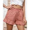 imageBTFBM Womens Summer Shorts 2025 Vacation Floral Belted Casual Elastic High Waist Ruffle Beach Short Lounge Pants PocketsFloral Orange Red