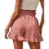 imageBTFBM Womens Summer Shorts 2025 Vacation Floral Belted Casual Elastic High Waist Ruffle Beach Short Lounge Pants PocketsFloral Orange Red