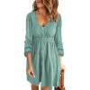 imageBTFBM Women 2025 Casual Button Down Summer Fall Dresses Long Sleeve Crew Neck Solid High Waist Short Tunic Mini DressLong Buttons Fruit Green