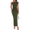 imageBTFBM Womens Formal Cocktail Dresses One Shoulder Twist Strap Sundress Ruched Bodycon Elegant Wedding Party Maxi DressArmy Green