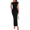 imageBTFBM Womens Formal Cocktail Dresses One Shoulder Twist Strap Sundress Ruched Bodycon Elegant Wedding Party Maxi DressBlack